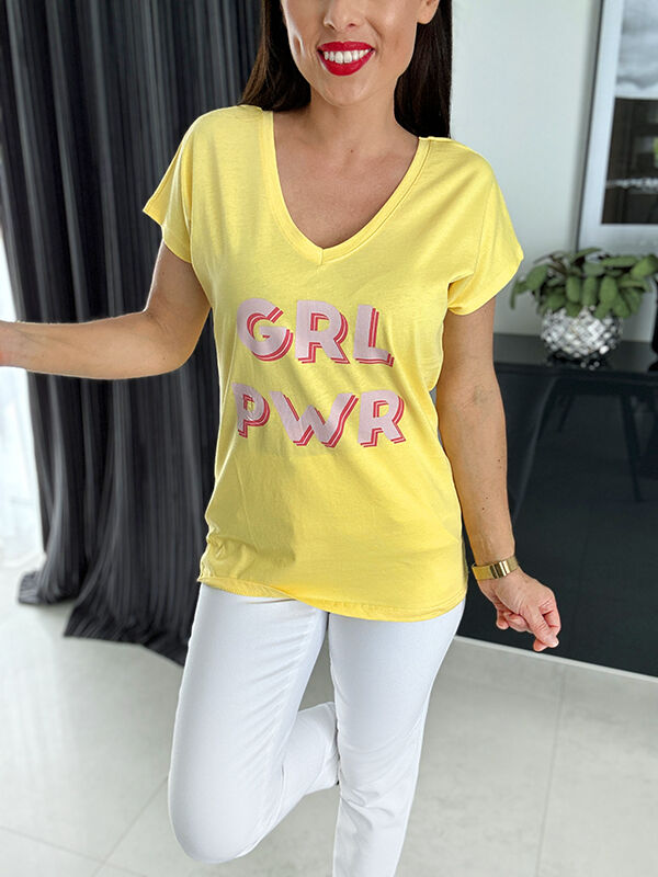 T-shirt z nadrukiem GRL PWR K052 żółty