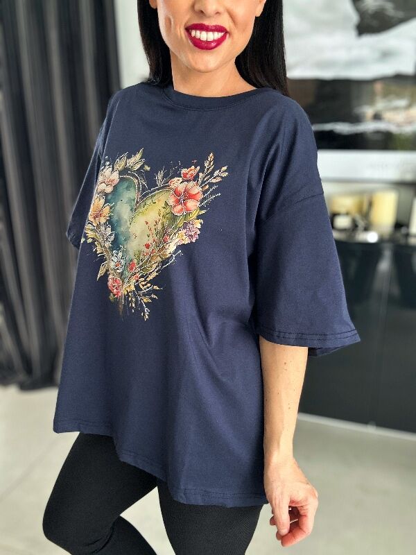 Bluzka Oversize Trendy Heart N672 granatowa