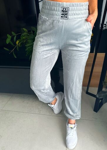 Welurowe elastyczne spodnie z gumką w pasie N665 szary