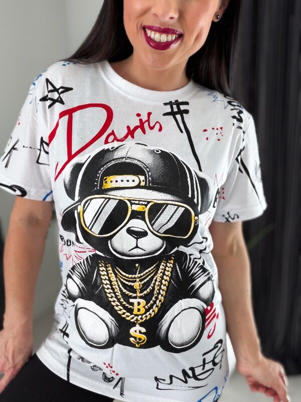 Bluzka trendy miś N737 biała