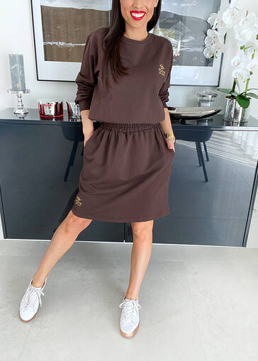 Bawełniany komplet dresowy bluza + spódnica Aszmi M093 brązowy