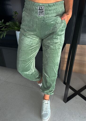 Welurowe elastyczne spodnie z gumką w pasie N496 jasny zielony