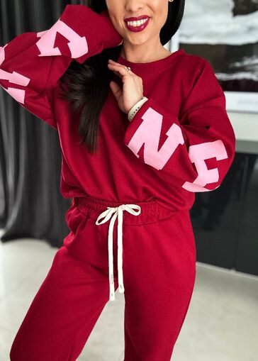 Komplet z napisem na plecach WF820 bordowy