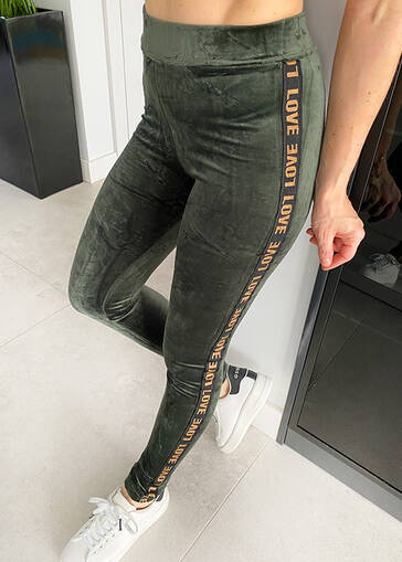Welurowe spodnie legginsy z lampasem Love N164 khaki
