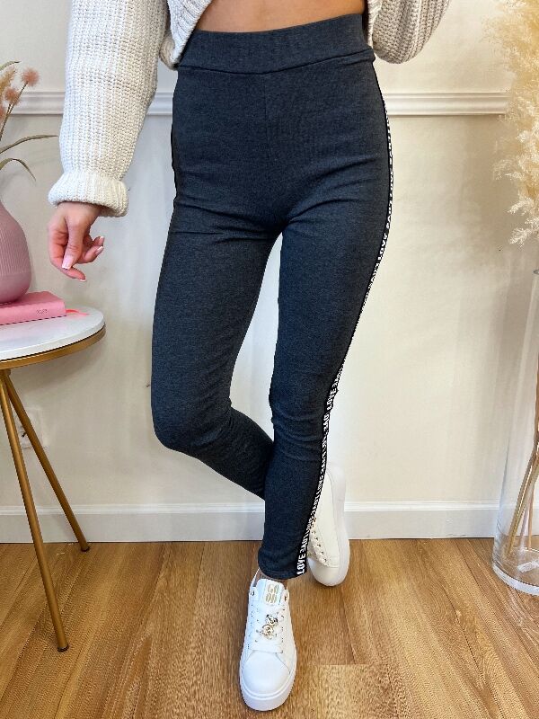 Legginsy LOVE z lampasem N428a grafitowe