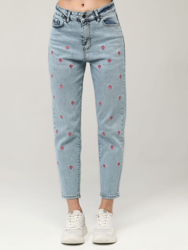 Spodnie Jeansowe w serduszka N332