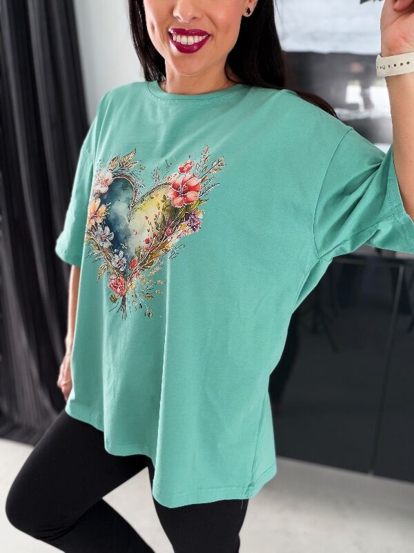 Bluzka Oversize Trendy Heart N741 zielony