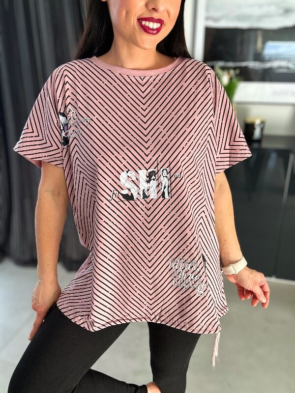 Bluzka SHI z wiązaniem N729 różowy