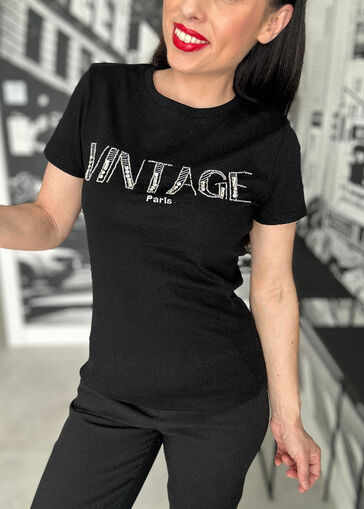 Prążkowana bluzka Paris Vintage N576 czarny