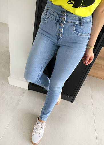 Spodnie jeansowe Slim z wysokim stanem M458 niebieskie rozmiar XS