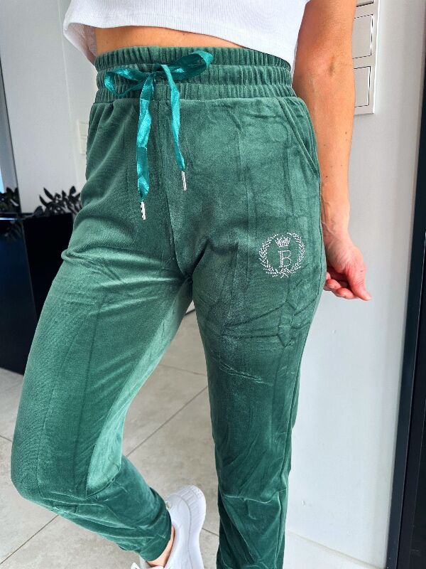 Damskie spodnie welurowe z cekinami N702 khaki