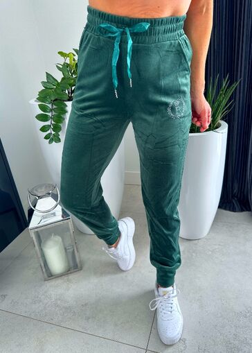 Damskie spodnie welurowe z cekinami N702 khaki