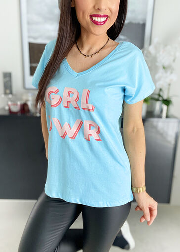 T-shirt z nadrukiem GRL PWR K056 błękitny