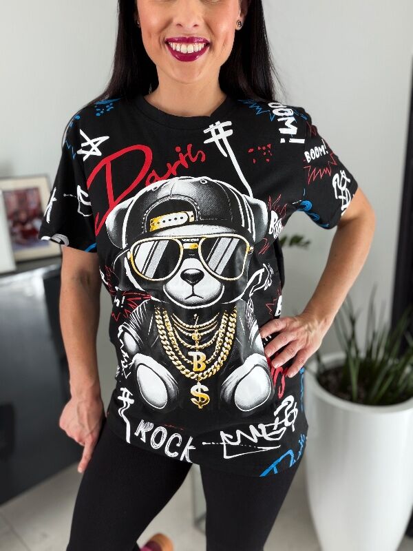 Bluzka trendy miś N734 czarna