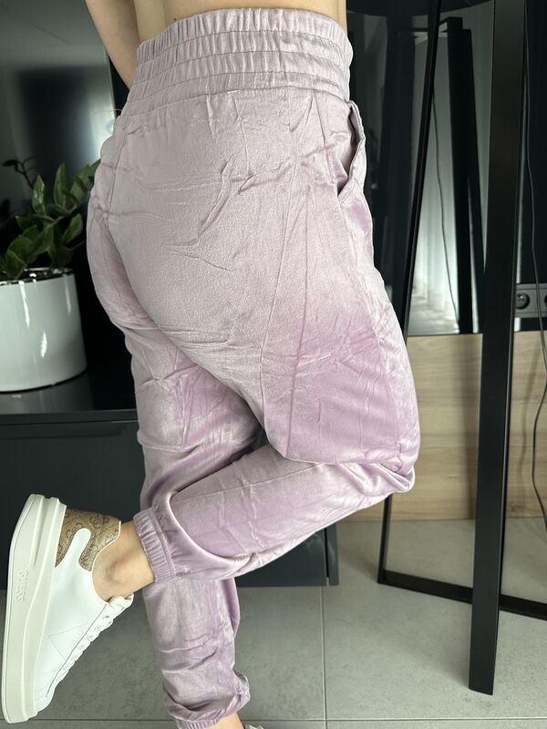 Welurowe elastyczne spodnie z gumką w pasie N668  fioletowe