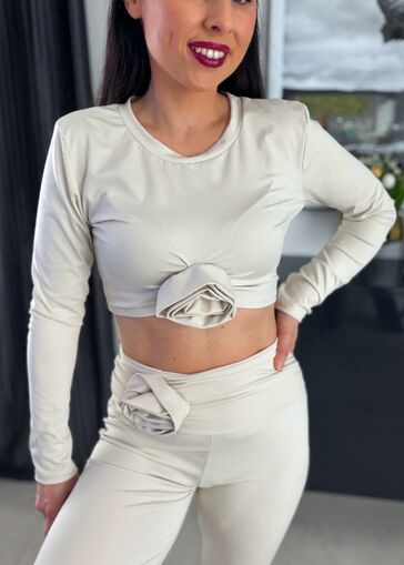 Dopasowany komplet bluzka i legginsy WF834 beżowy