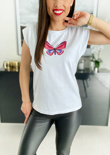T-shirt z motylkiem Rise K727 biały