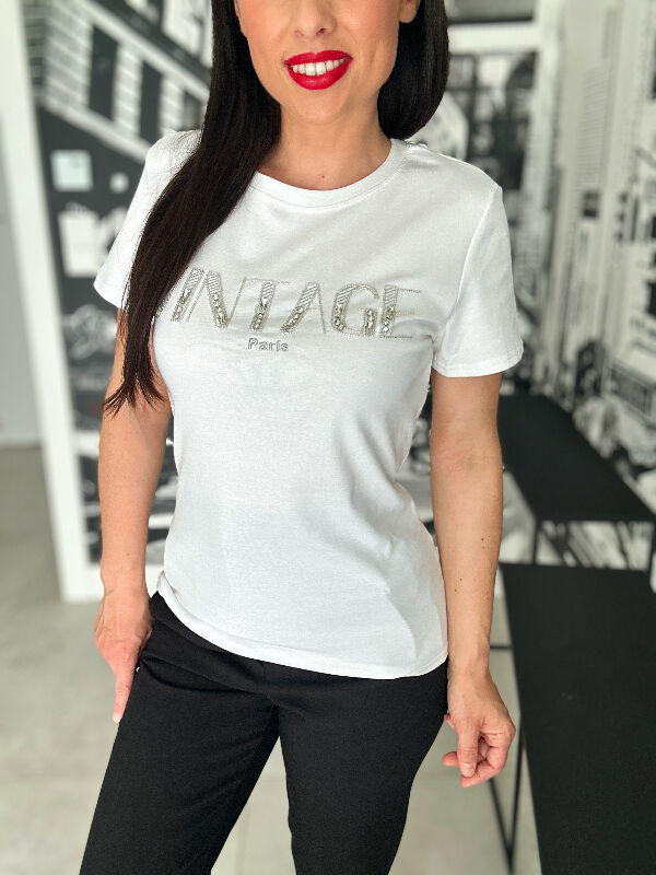 Prążkowana bluzka Paris Vintage N577 kremowa