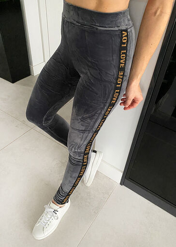 Welurowe spodnie legginsy z lampasem Love N388 grafit