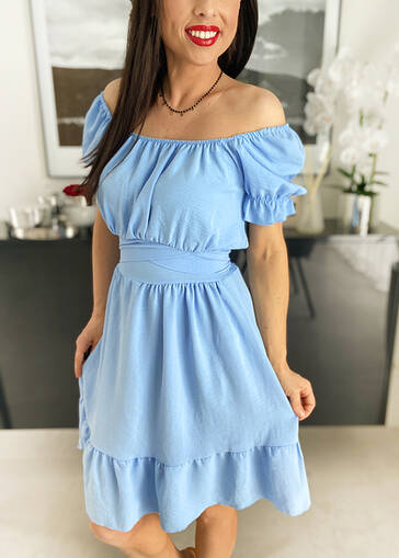 Sukienka hiszpanka z wiązaniem w pasie WE964 błękitna