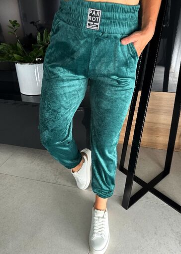 Welurowe elastyczne spodnie z gumką w pasie N667 szmaragdowe