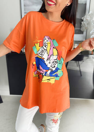 T-shirt z nadrukiem Dream Girl K105 pomarańczowy