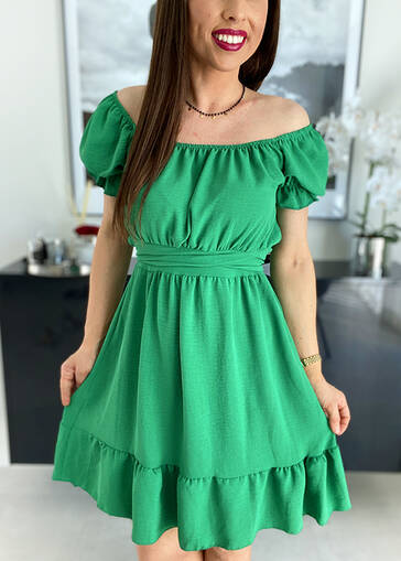 Sukienka hiszpanka z wiązaniem w pasie WE968 zielona