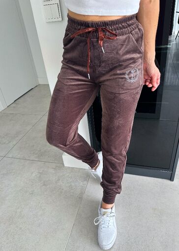 Damskie spodnie welurowe  z cekinami N697 brązowy