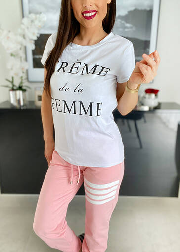 T-shirt z napisem Crème De La Femme WE003 biały