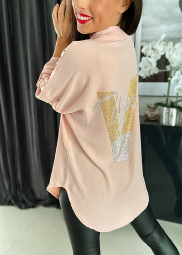 Wyjątkowa koszula Vogue z cyrkoniami na plecach WF420 pudrowy róż 