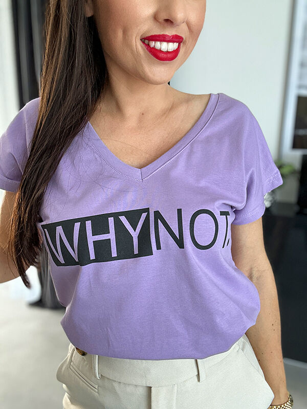 Bawełniany t-shirt z napisem Why Not L361 fioletowy
