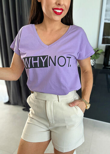 Bawełniany t-shirt z napisem Why Not L361 fioletowy