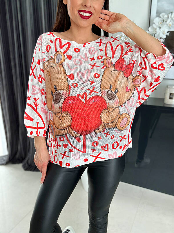 Lekki sweterek LOVE z sercem WF486 biały