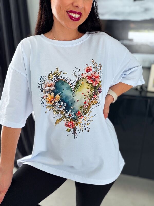 Bluzka Oversize Trendy Heart N738 bialy