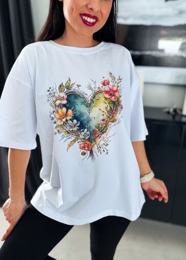 Bluzka Oversize Trendy Heart N738 bialy