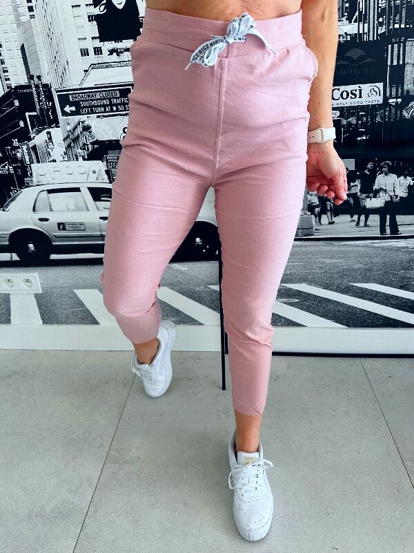 Spodnie Cygaretki z wysokim stanem N686 jasny rożowy