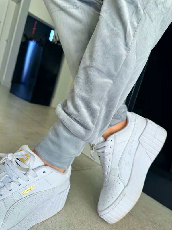 Damskie spodnie welurowe z cekinami N700 szary