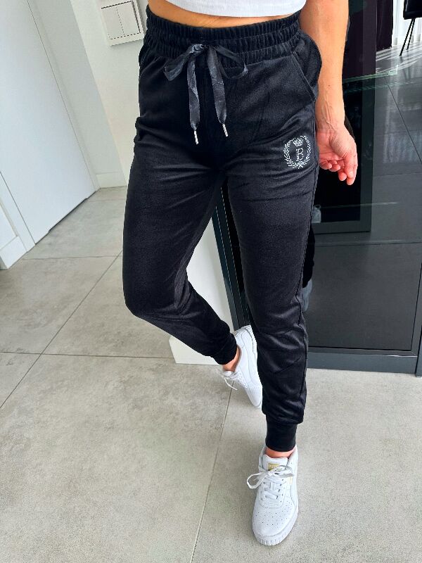 Damskie spodnie welurowe z cekinami N699 czarny