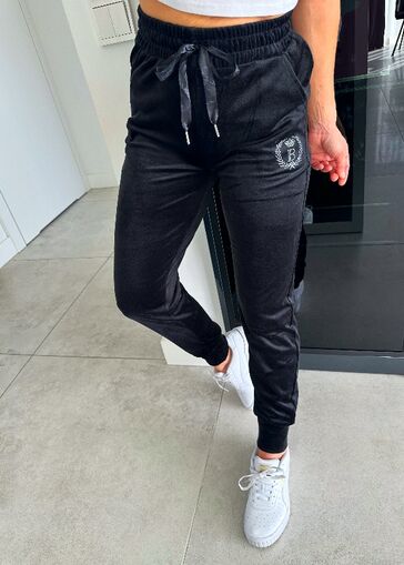 Damskie spodnie welurowe z cekinami N699 czarny