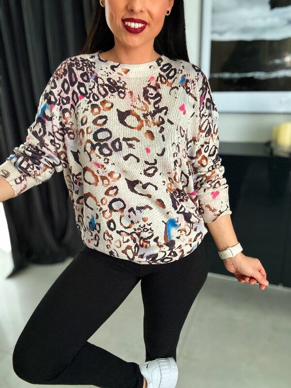 Miękki sweter w panterkę  N649 kolorowy