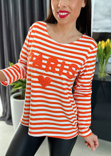Wiskozowa bluzka w paski z napisem Paris WF520 orange 