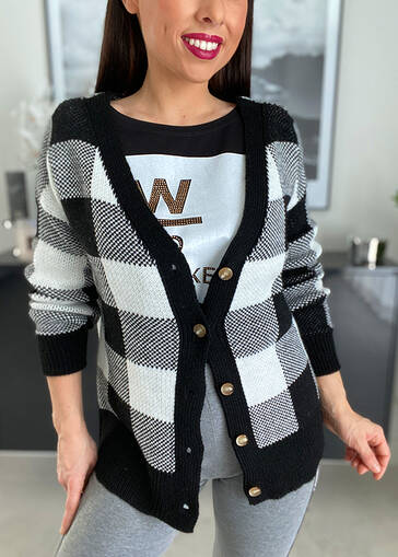 Sweter kardigan zapinany na guziki WF330 czarno-biały