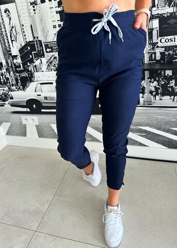 Spodnie Cygaretki z wysokim stanem N685 granatowy