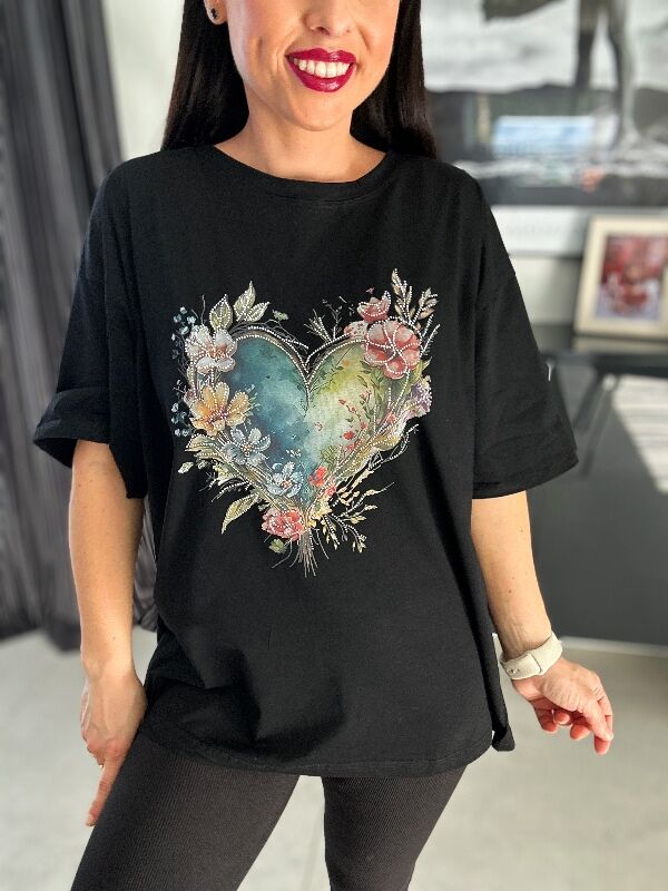 Bluzka Oversize Trendy Heart N730 czarny