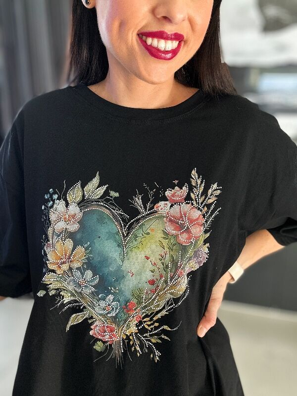 Bluzka Oversize Trendy Heart N730 czarny