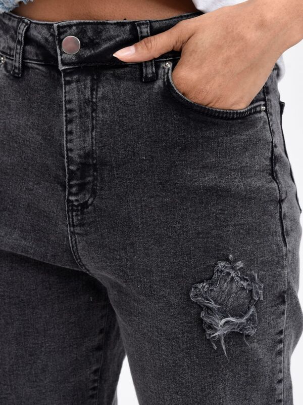 Jeansowe grafitowe spodnie z gwiazdami N335
