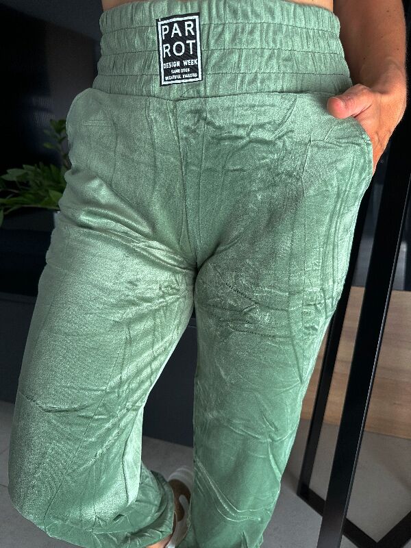 Welurowe elastyczne spodnie z gumką w pasie N669 jasny zielony