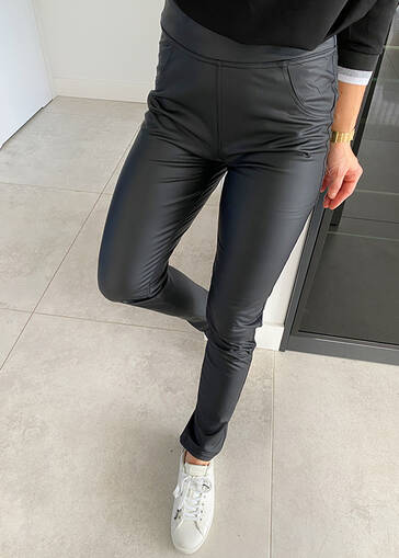 Spodnie legginsy skórzane z podwyższonym stanem N078 czarne 