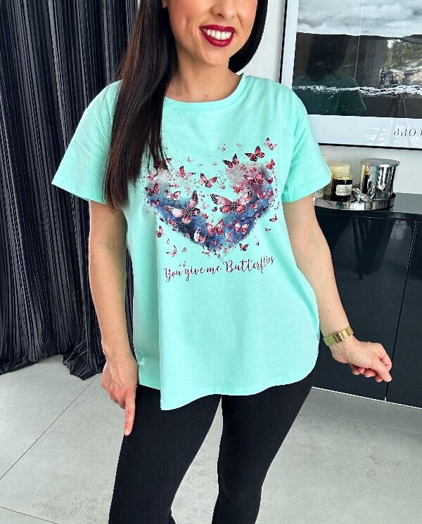 Bluzka motyle N658 miętowa