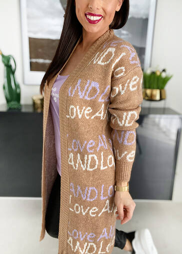 Długi sweter kardigan Love M243 brązowy